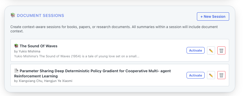 Document Sessions Feature