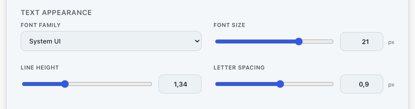 Text Appearance Controls